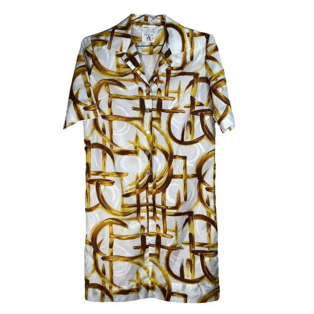 Vintage Abstract Painting White Mini Shirt Dress 12